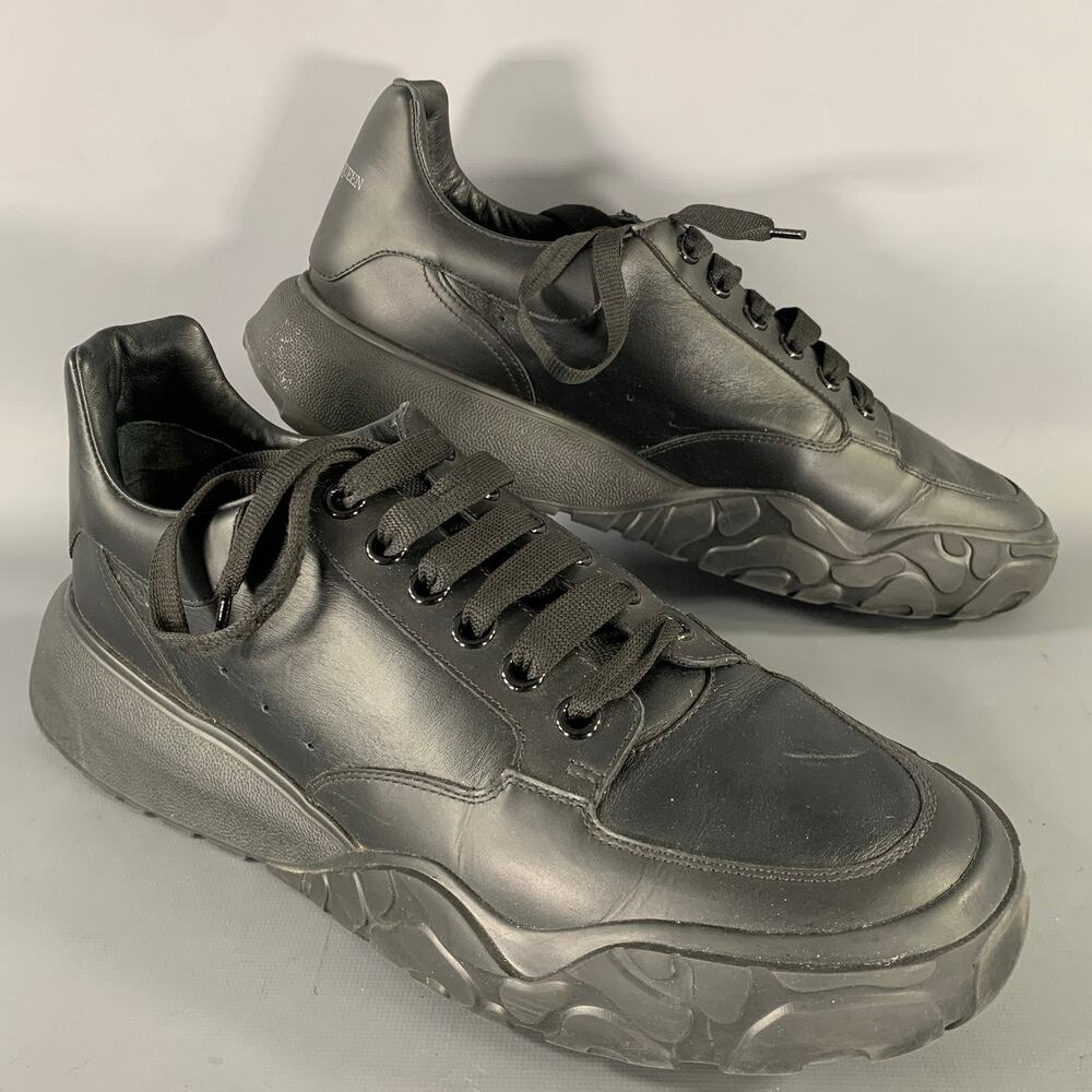 ALEXANDER MCQUEEN Size 10.5 Black Leather Sneakers
